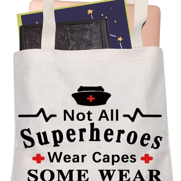 Nursing Gift Tote Bag Polyester Large Capacity Not All Superheroes Wear Capes - Picture 1 of 5